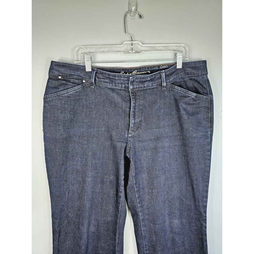 Eddie Bauer Women’s Curvy Trouser Denim Jeans Stretch Dark Blue Wash Size 16 - Picture 2 of 10